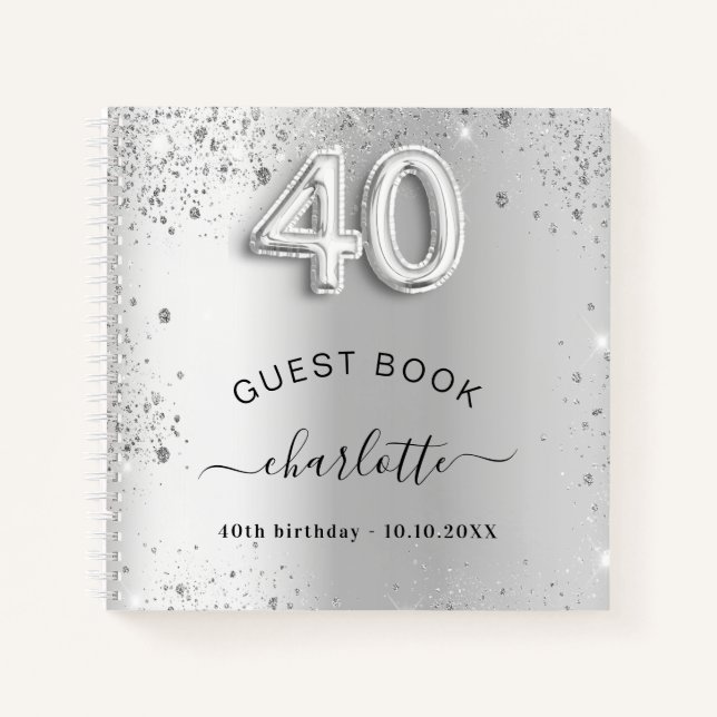 Livre d'invité 40e anniversaire argent nom de part (Devant)