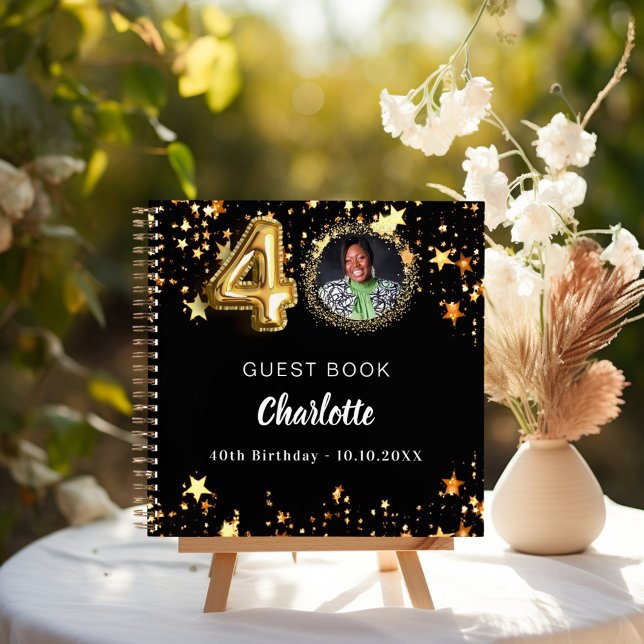 Livre d'invité 40e anniversaire noir étoiles d'or  (Créateur téléchargé)