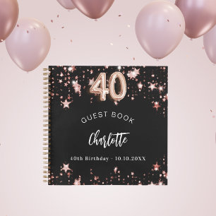 Livre d'invité 40e anniversaire noir rose étoiles 