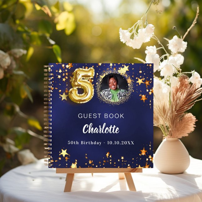 Livre d'invité 50e anniversaire marine bleu or éto (Créateur téléchargé)
