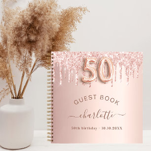 Livre d'invité 50e anniversaire rose gouttes parti