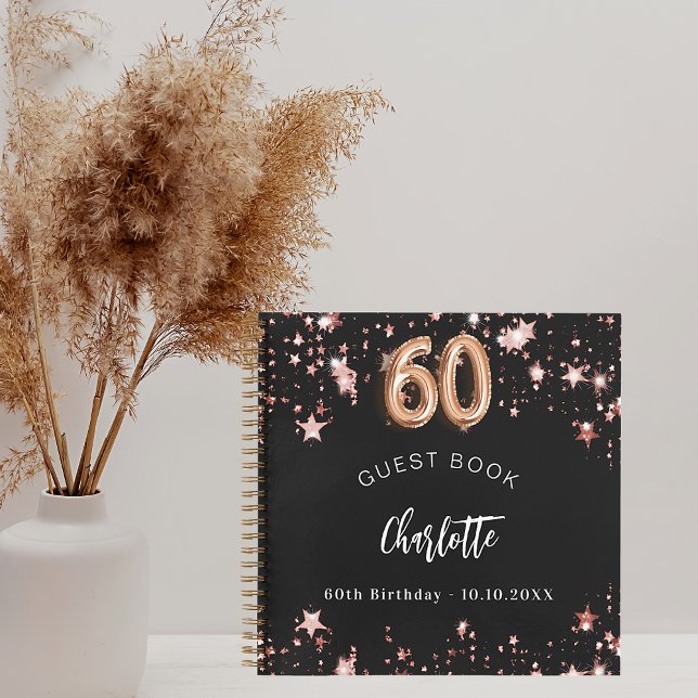 Livre d'invité 60e anniversaire noir rose étoiles  (Créateur téléchargé)