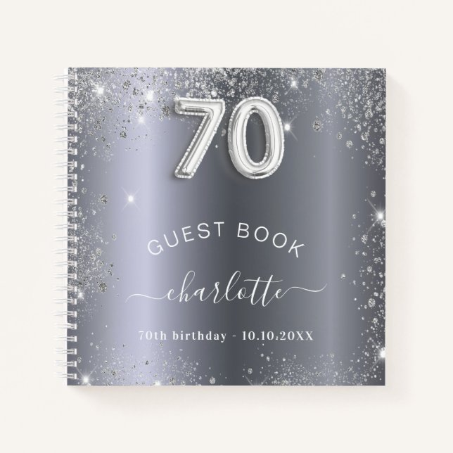 Livre d'invité 70e anniversaire argent nom de part (Devant)