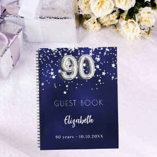 Livre d'invité 90e anniversaire marine bleu argent