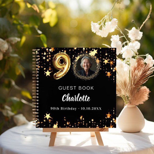 Livre d'invité 90e anniversaire noir étoiles d'or  (Créateur téléchargé)