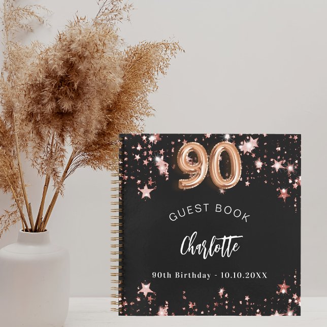 Livre d'invité 90e anniversaire noir rose étoiles  (Créateur téléchargé)