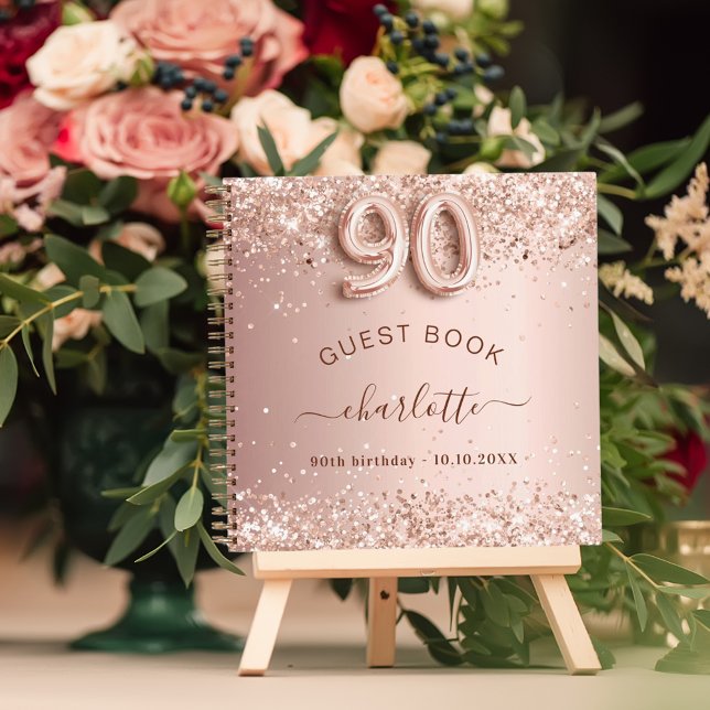 Livre d'invité 90e anniversaire rose or parties sc (Créateur téléchargé)