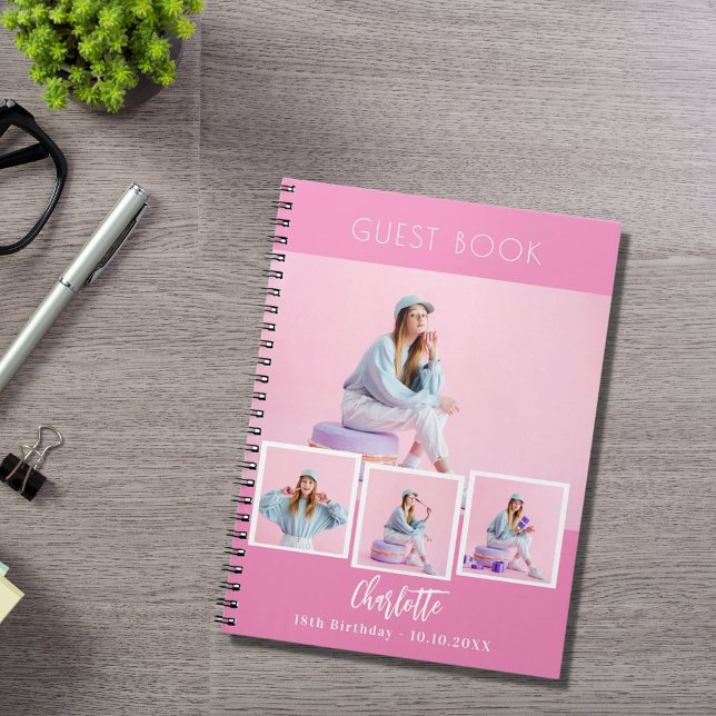 Livre d'invité anniversaire rose photo collage fil (Créateur téléchargé)