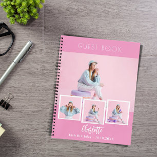 Livre d'invité anniversaire rose photo collage fil