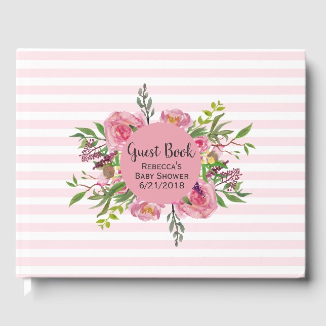 Livre d'Invité Baby shower à rayures roses (Recto)