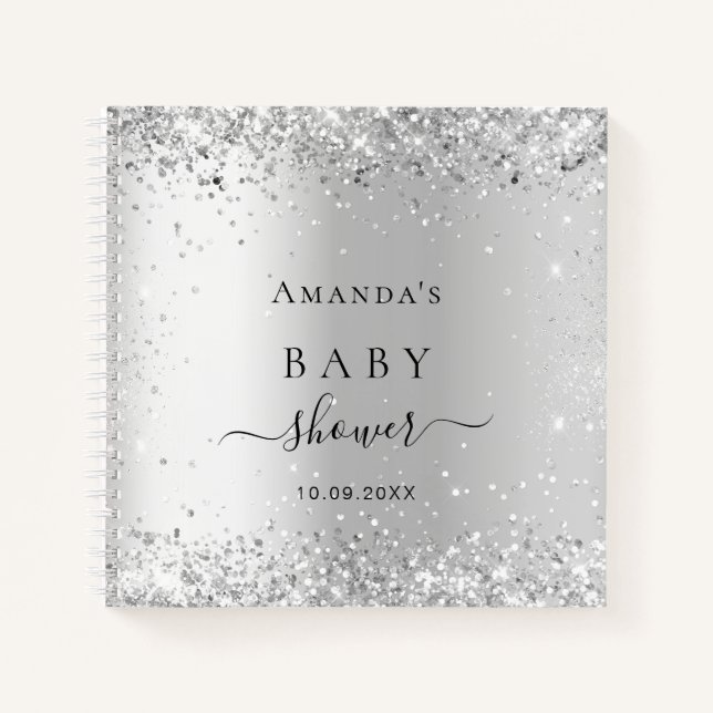Livre d'invité baby shower argent nom (Devant)