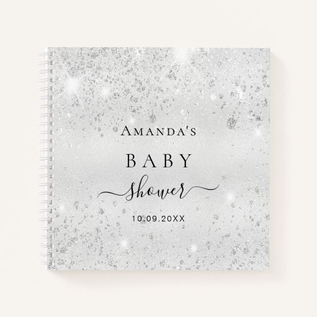Livre d'invité baby shower argent nom de parties s (Devant)