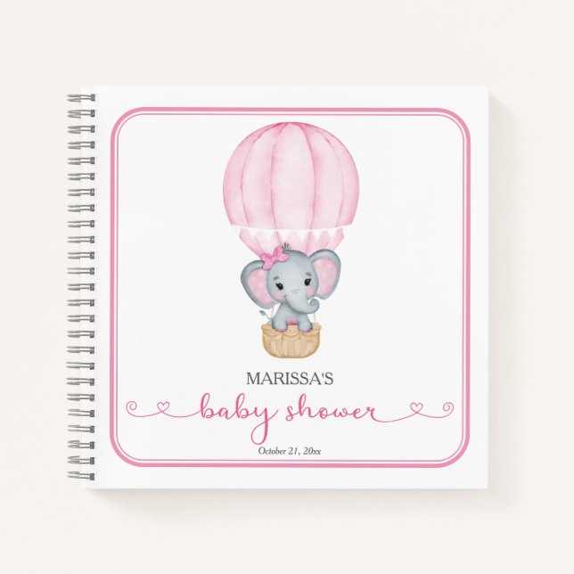 Livre d'invité Baby shower Eléphant Rose (Devant)
