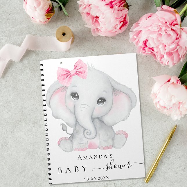 Livre d'invité baby shower fille éléphant fille ro (Créateur téléchargé)