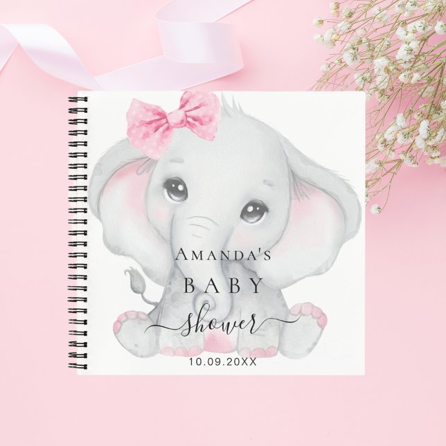 Livre d'invité baby shower fille éléphant fille ro (Créateur téléchargé)