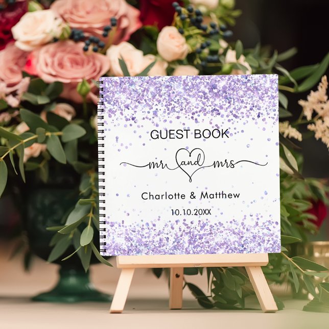 Livre d'invité blanc violet m mrs coeur mariage (Créateur téléchargé)