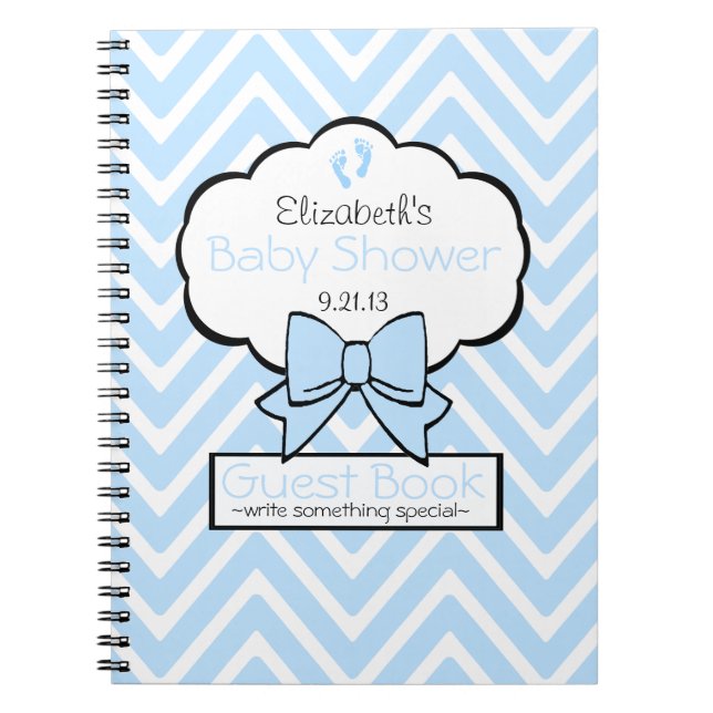 Livre d'invité bleu de baby shower de Chevron (Devant)