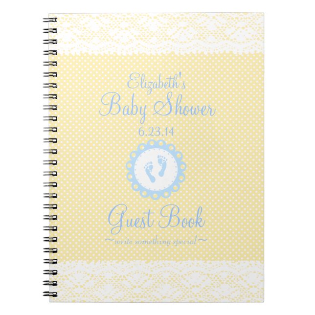 Livre d'invité bleu de baby shower de dentelle (Devant)