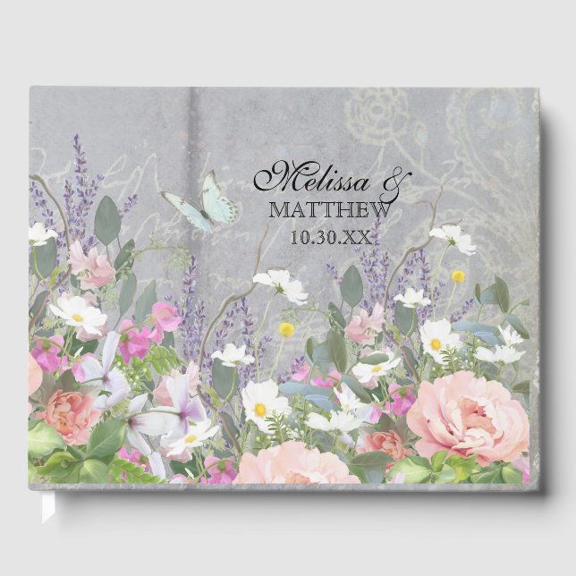 Livre D'Invité Bois Rustique Floral Peony Fleurs S (Recto)