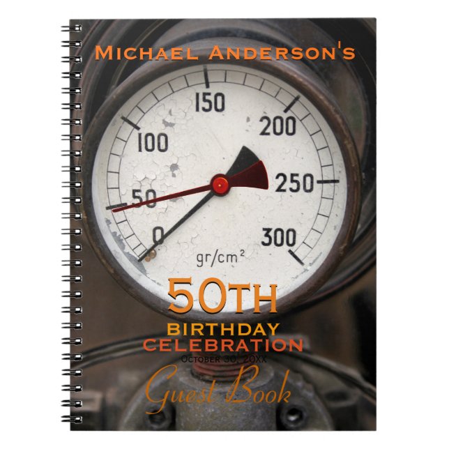 Livre d'invité d'anniversaire de vieux manomètre (Devant)