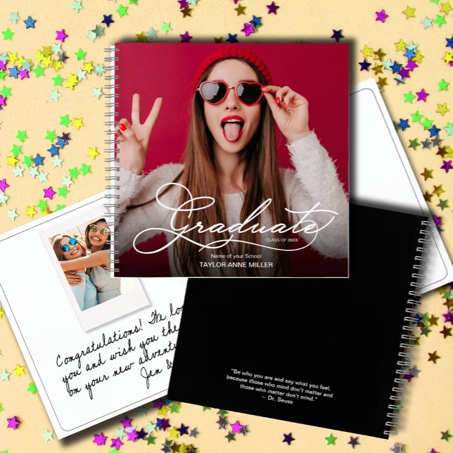 Livre d'invité de la Graduation Photo Moderne (Graduation guest book with your photo on the front and a message on back. SOFT or HARD cover.)