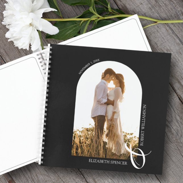 Livre d'invité de Modern Photo Arch Mariage Black  (Choose SOFT or HARD cover and the inside page style.)