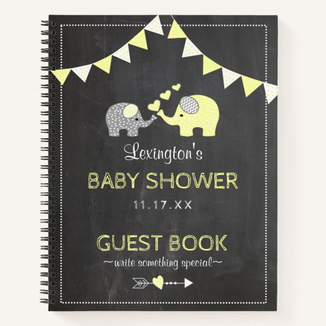 Livre d'invité du Baby shower Chalk Eléphants Jaun (Devant)