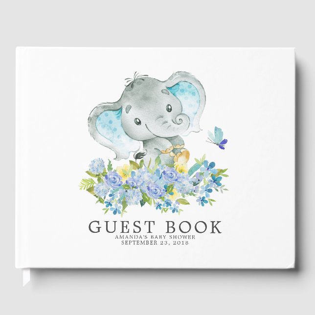 Livre d'invité du Baby shower éléphant joyeux (Recto)