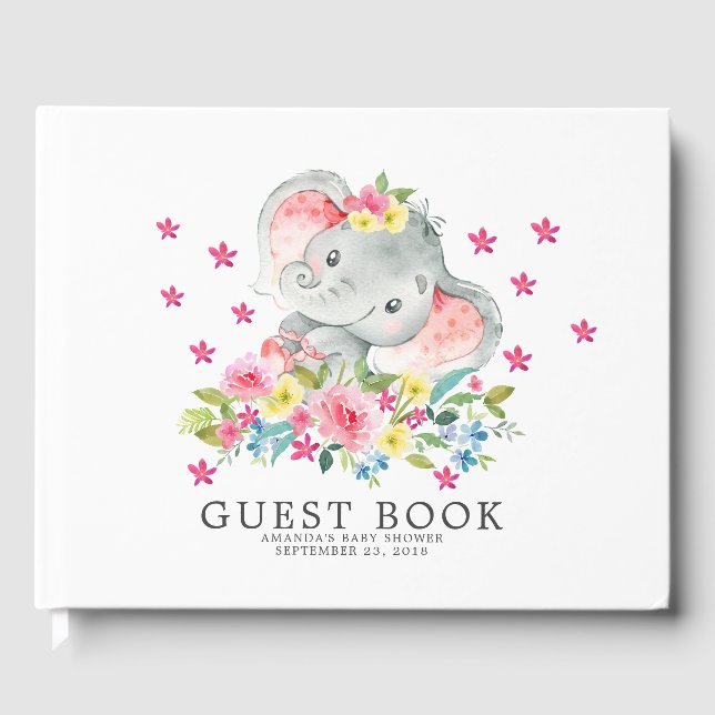Livre d'invité du Baby shower éléphant joyeux (Recto)