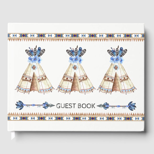 Livre d'invité du Baby shower Tribal Teepee (Recto)