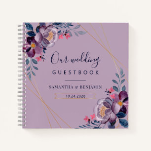 Livre d'invité du Mariage géométrique floral viole