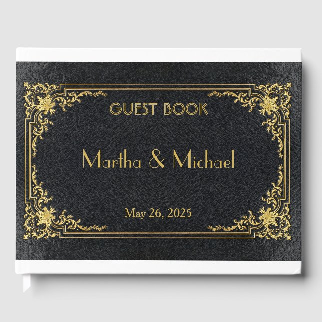 Livre d'Invité en Cuir Embossé Faux Gold (Recto)