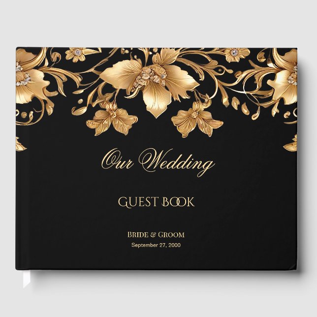 Livre d'invité Gold Black Ornate Floral (Recto)