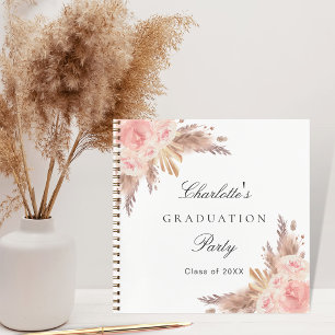 Livre d'invité graduation pampas herbe rose or