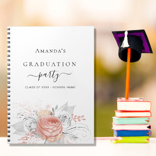 Livre d'invité graduation rose or floral argent
