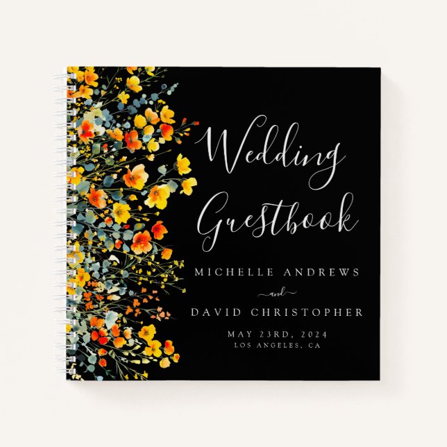 Livre d'invité Gras Black Summer Floral Mariage (Devant)