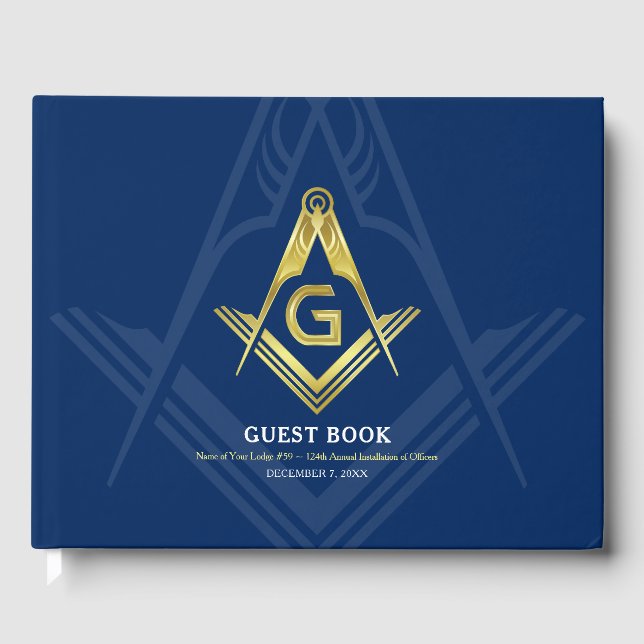 Livre d'invité maçonnique bleu et or Marine | Free (Recto)