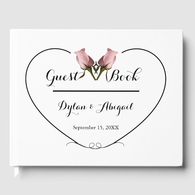 Livre d'invité mariage avec 2 Roses roses et Coeur (Recto)