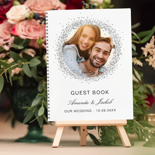 Livre d'invité mariage blanc argent photo (Créateur téléchargé)