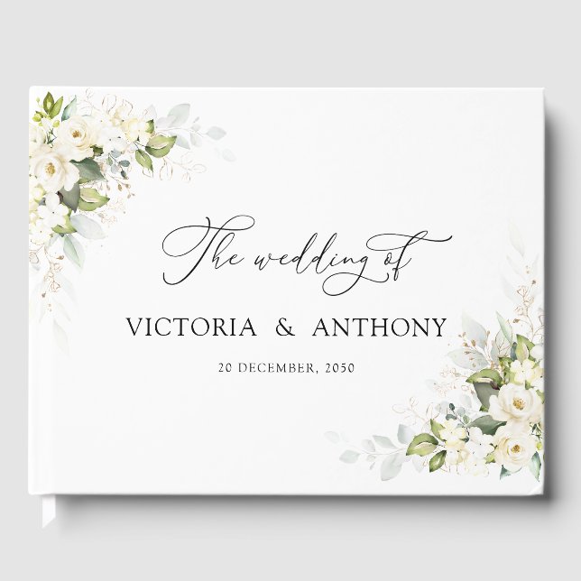 Livre d'invité Mariage de Roses blanches vertes (Recto)