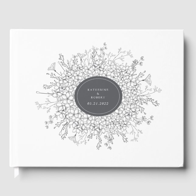 Livre d'invité Mariage floral moderne esquissé (Recto)
