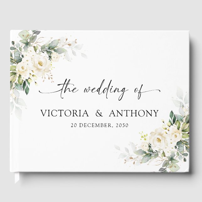 Livre d'invité Mariage Floral Roses Blanches (Recto)