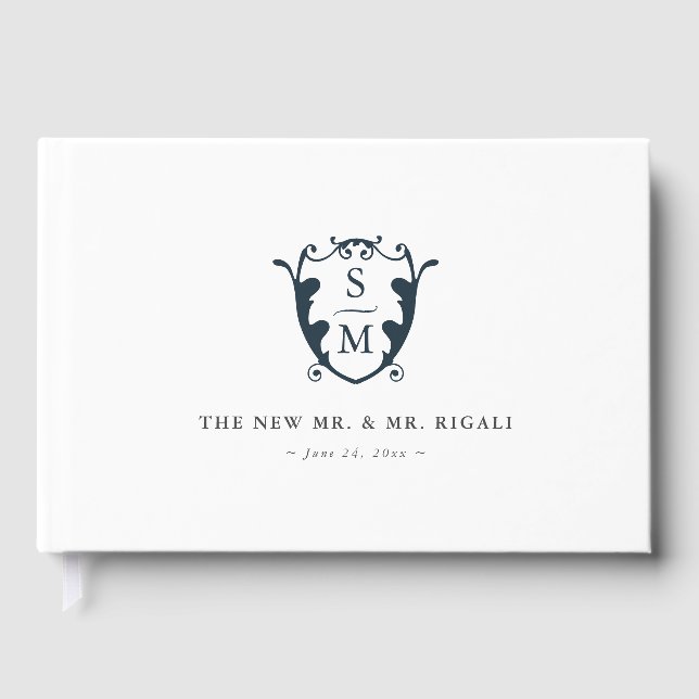 Livre d'invité mariage Monogram Crest Navy Blue (Recto)