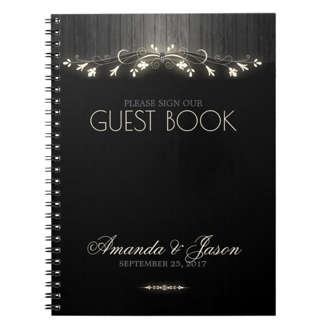 Livre d'invité mariage noir & blanc brillant hhn02 (Devant)