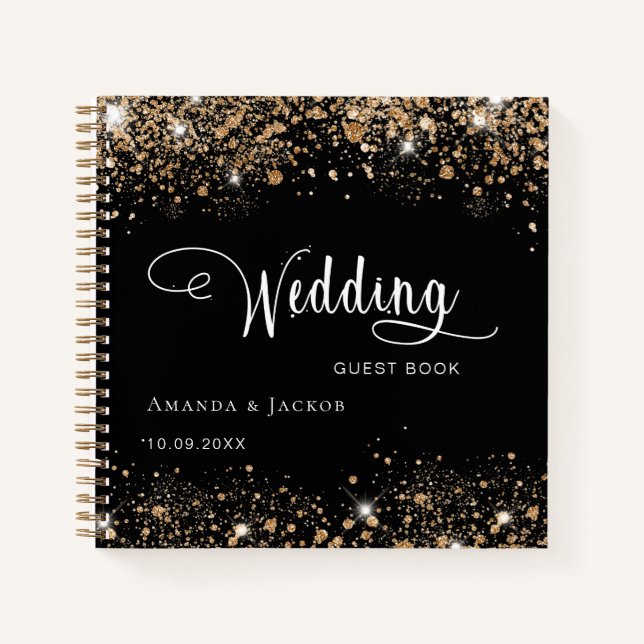 Livre d'invité mariage noir or parties scintillant (Devant)