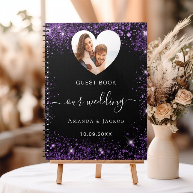 Livre d'invité mariage noir violet budget de coeur (Créateur téléchargé)