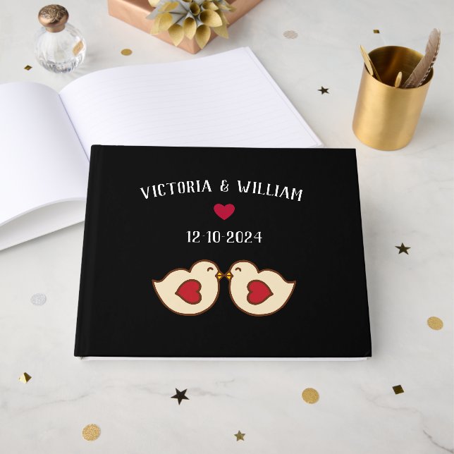 Livre d'invité Mariage Retro Inséparables personna (Recto ouvert)