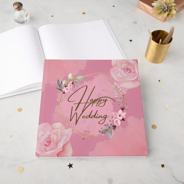 Livre d'invité Mariage rose Floral (Recto ouvert)