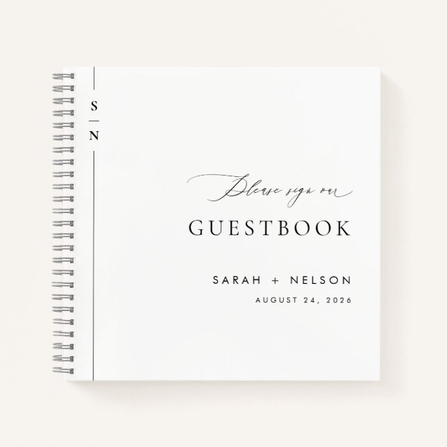 Livre d'invité Mariage unique moderne noir & blanc (Devant)