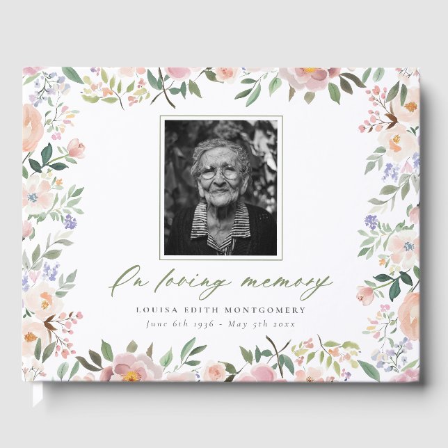Livre d'invité Peach Floral Photo Memorial (Recto)